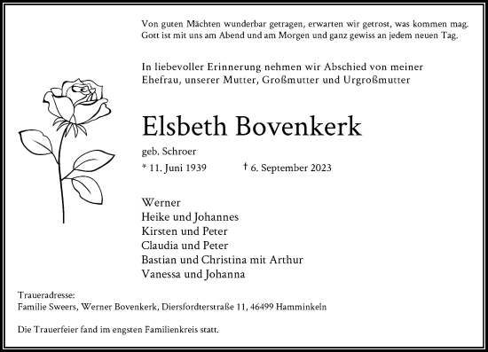 Traueranzeige von Elsbeth Bovenkerk von Rheinische Post