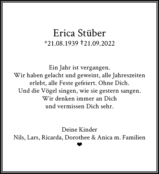 Traueranzeige von Erica Stüber von Rheinische Post