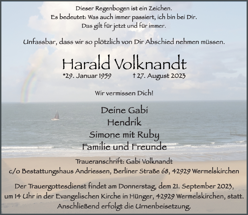  Traueranzeige für Harald Volknandt vom 09.09.2023 aus Rheinische Post