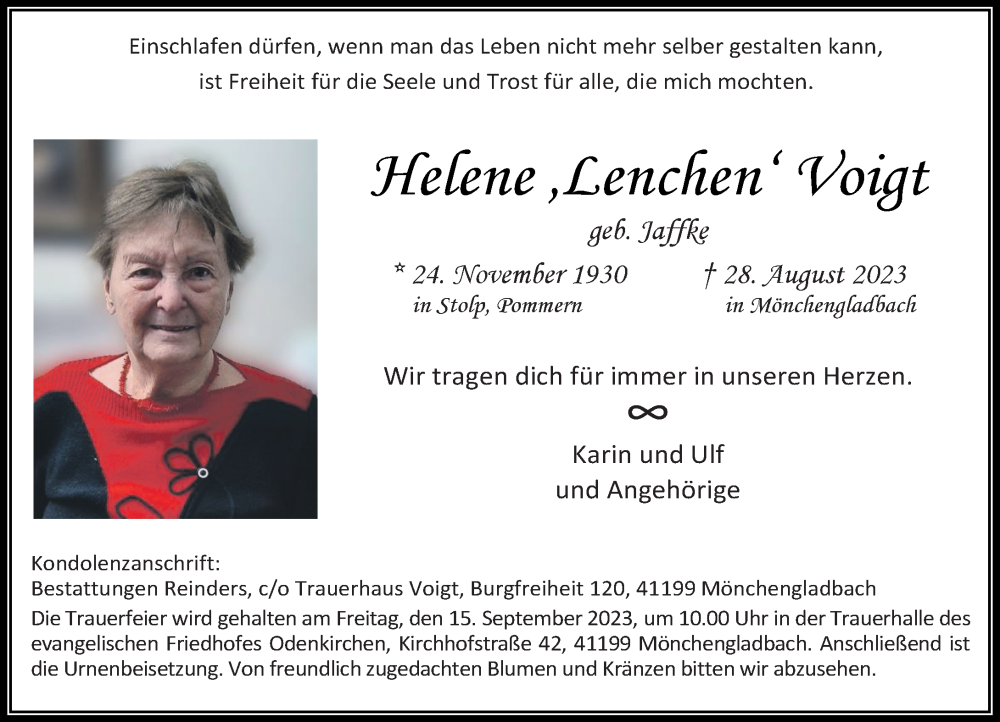  Traueranzeige für Helene Helene vom 09.09.2023 aus Rheinische Post