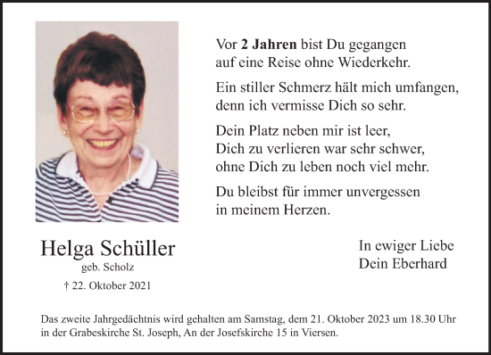 Traueranzeige von Helga Schüller von Rheinische Post