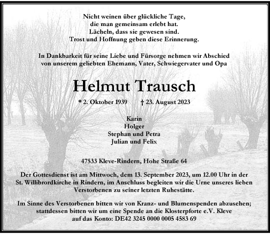 Traueranzeige von Helmut Trausch von Rheinische Post