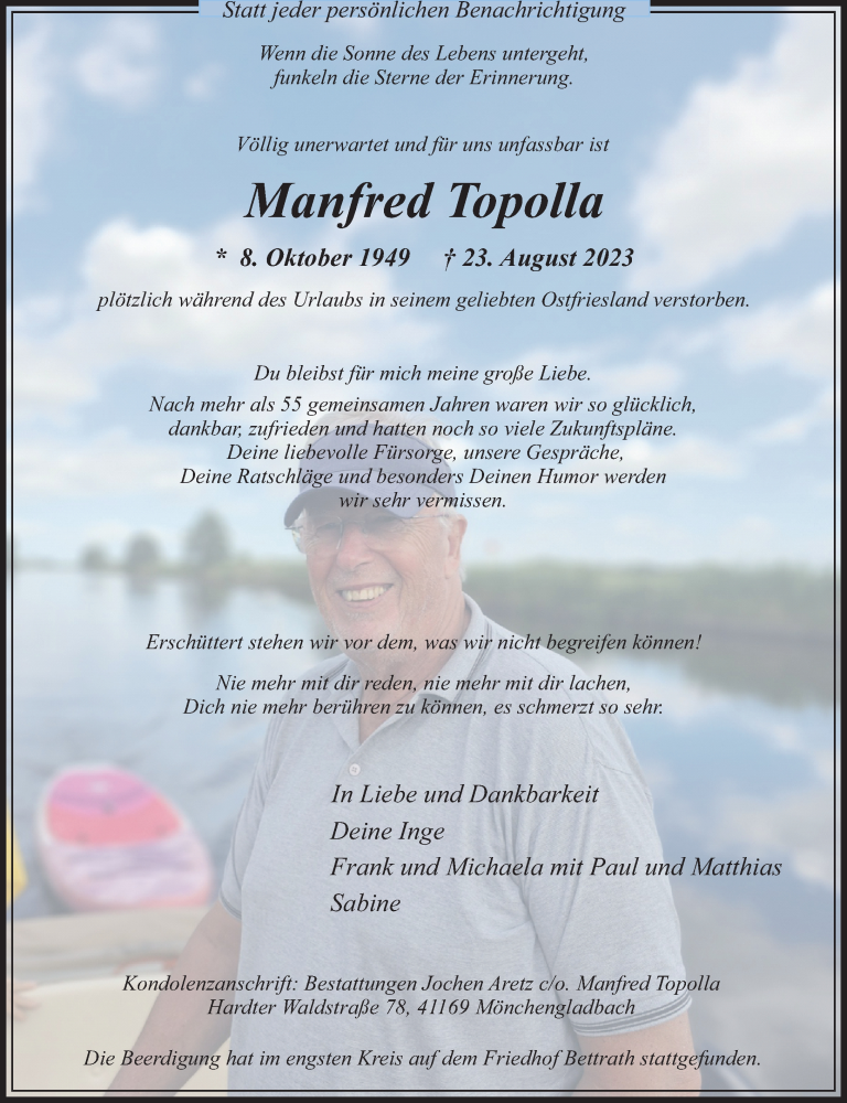  Traueranzeige für Manfred Topolla vom 02.09.2023 aus Rheinische Post