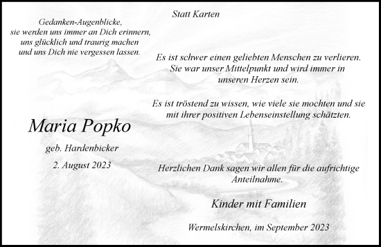 Traueranzeige von Maria Popko von Rheinische Post