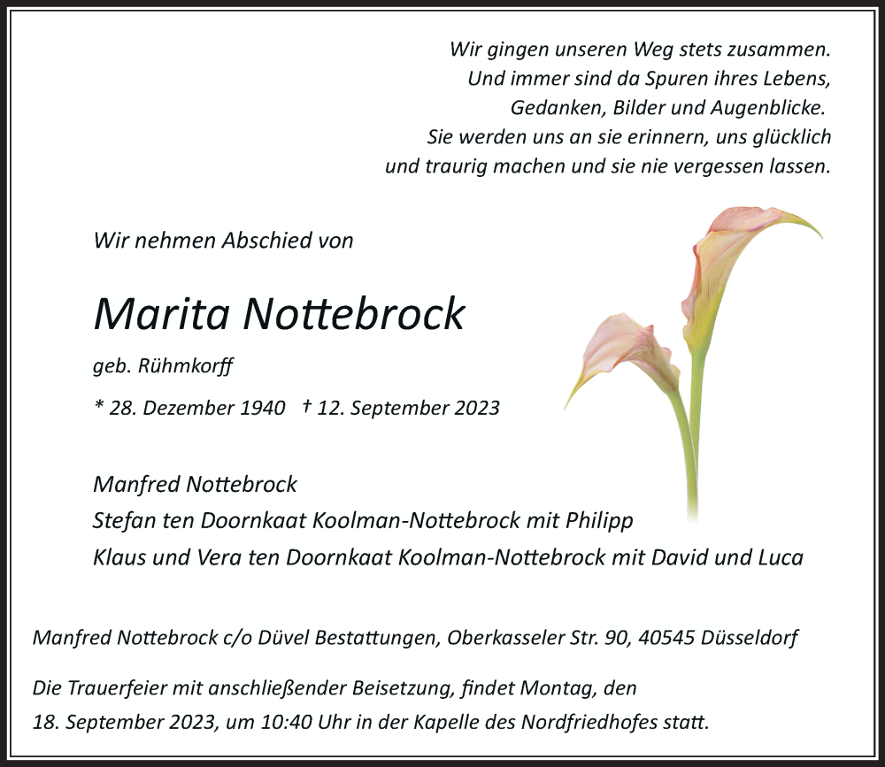  Traueranzeige für Marita Nottebrock vom 16.09.2023 aus Rheinische Post
