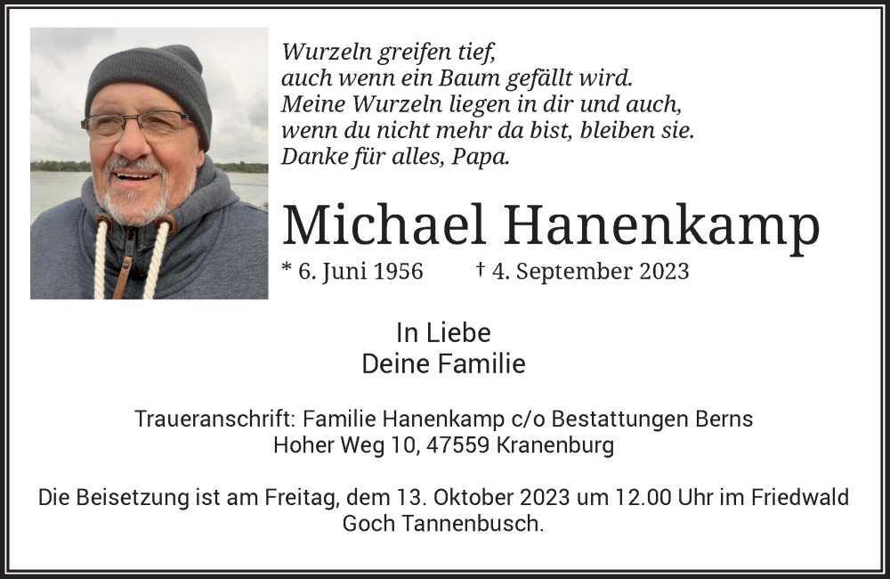  Traueranzeige für Michael Hanenkamp vom 23.09.2023 aus Rheinische Post