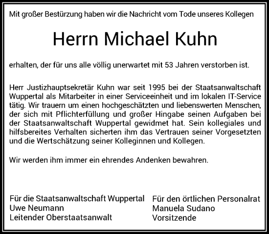 Traueranzeige von Michael Kuhn von Rheinische Post