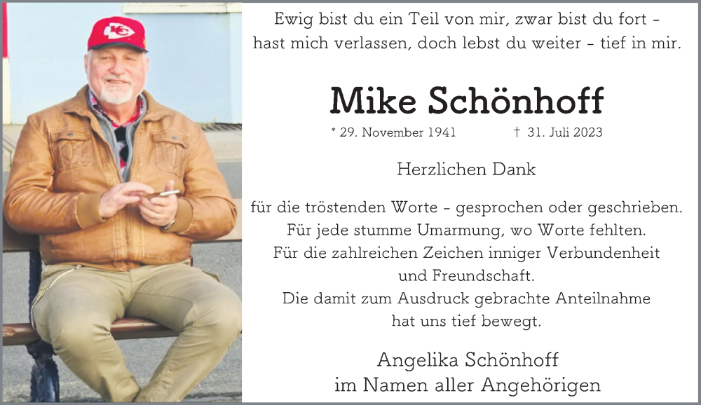  Traueranzeige für Mike Schönhoff vom 09.09.2023 aus Rheinische Post