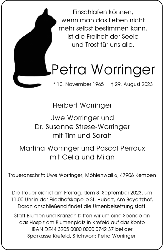 Traueranzeige von Petra Worringer von Rheinische Post