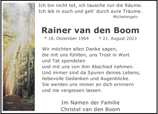 Traueranzeige von Rainer van den Boom von Rheinische Post