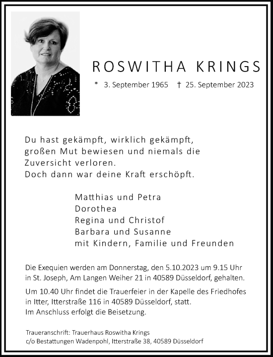 Traueranzeige von Roswitha Krings von Rheinische Post