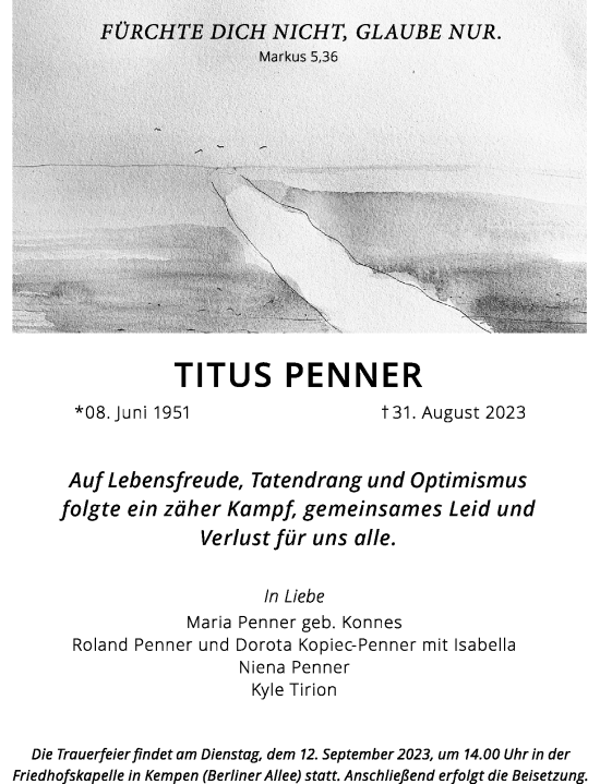 Traueranzeige von Titus Penner von Rheinische Post