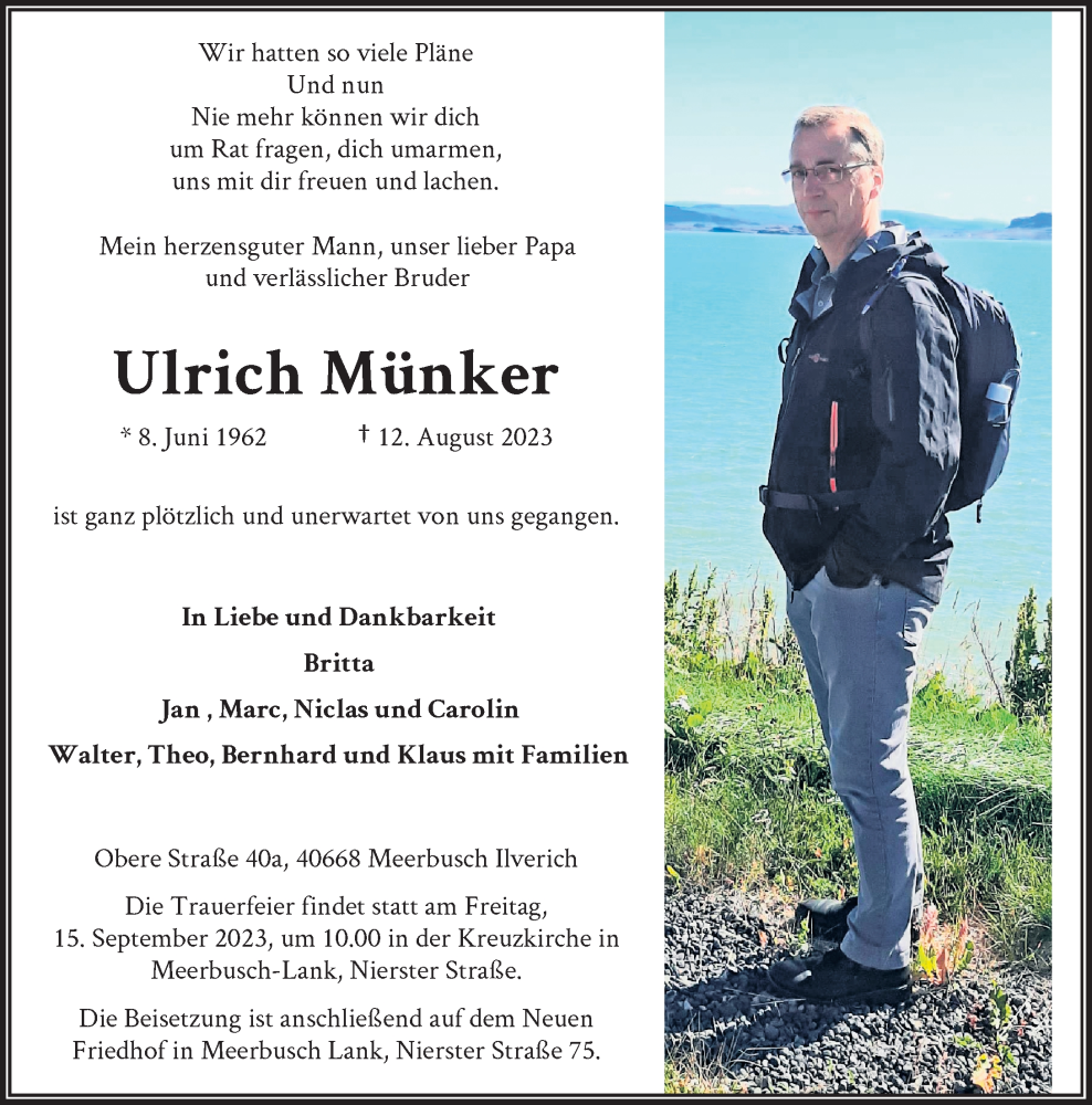  Traueranzeige für Ulrich Münker vom 09.09.2023 aus Rheinische Post
