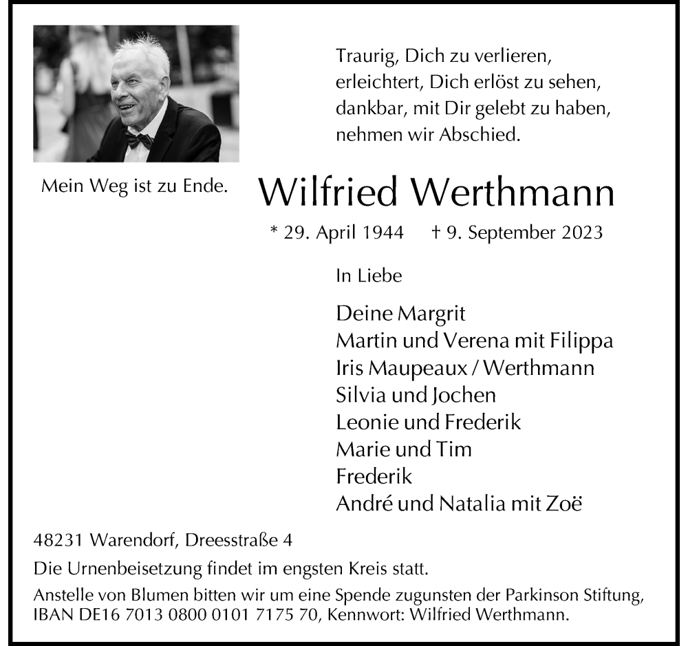  Traueranzeige für Wilfried Werthmann vom 16.09.2023 aus Rheinische Post