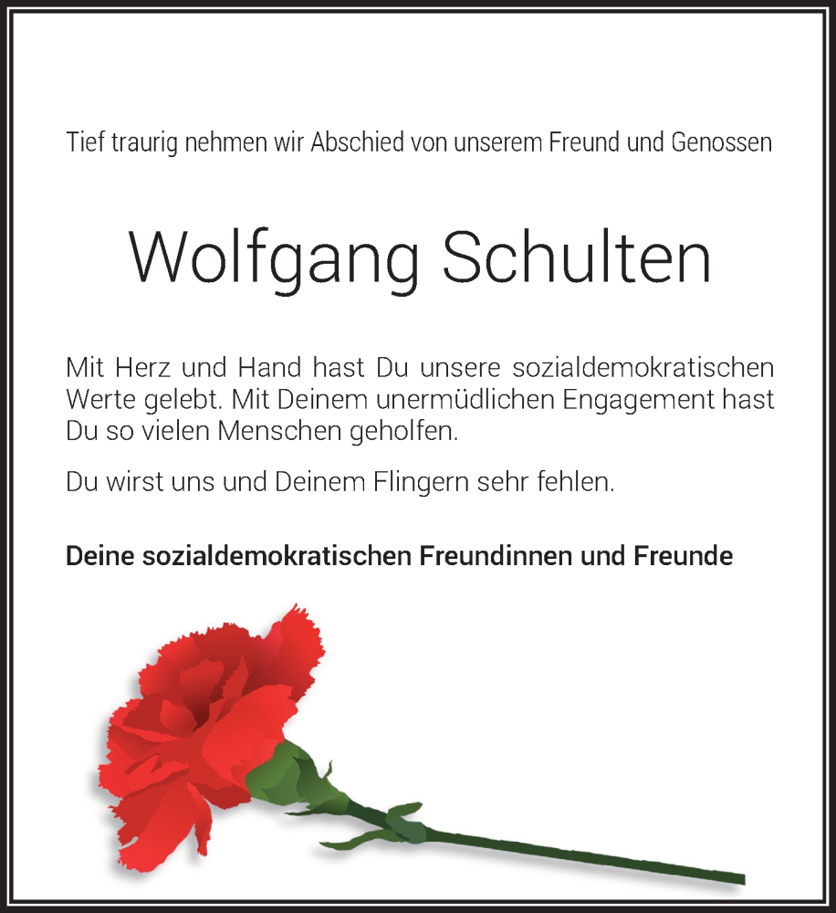  Traueranzeige für Wolfgang Schulten vom 16.09.2023 aus Rheinische Post