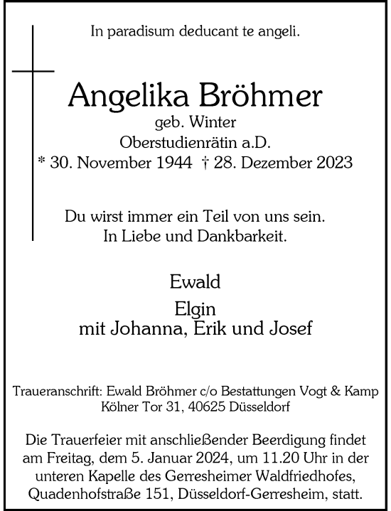 Traueranzeige von Angelika Bröhmer von Rheinische Post