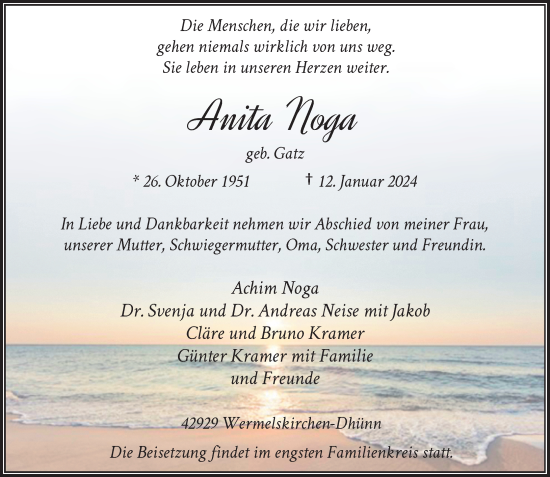 Traueranzeige von Anita Noga von Rheinische Post