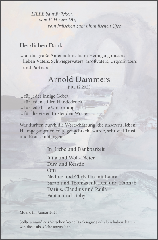 Traueranzeige von Arnold Dammers von Rheinische Post