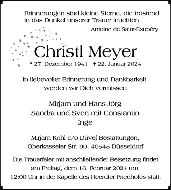 Traueranzeige von Christl Meyer von Rheinische Post