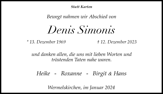 Traueranzeige von Denis Simonis von Rheinische Post