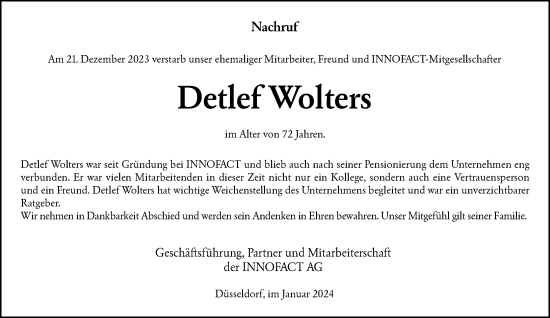 Traueranzeige von Detlef Wolters von Rheinische Post
