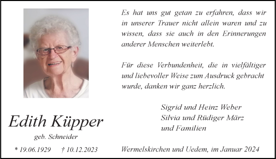 Traueranzeige von Edith Küpper von Rheinische Post