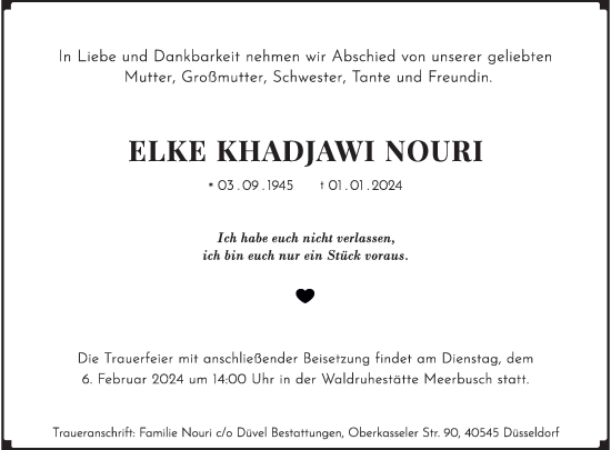 Traueranzeige von Elke Khadjawi Nouri von Rheinische Post