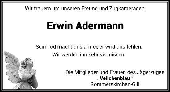 Traueranzeige von Erwin Adermann von Rheinische Post
