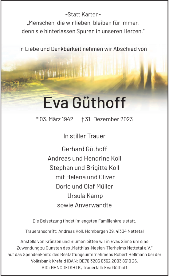 Traueranzeige von Eva Güthoff von Rheinische Post