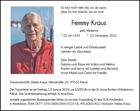 Traueranzeige von Femmy Kraus von Rheinische Post