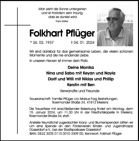 Traueranzeige von Folkhart Pflüger von Rheinische Post