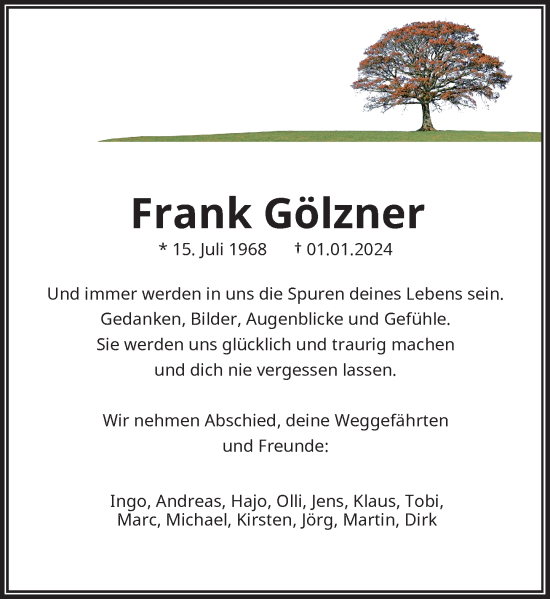 Traueranzeige von Frank Gölzner von Rheinische Post