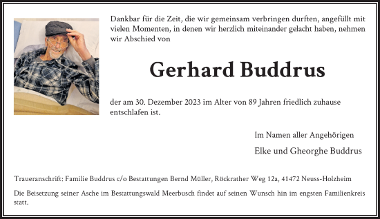 Traueranzeige von Gerhard Buddrus von Rheinische Post
