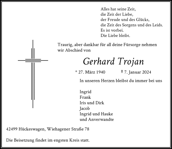 Traueranzeige von Gerhard Trojan von Rheinische Post