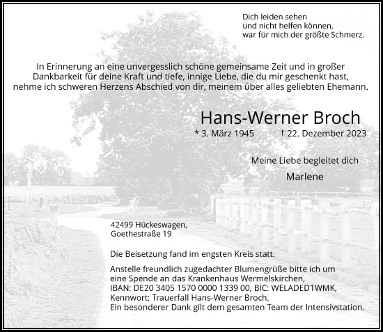 Traueranzeige von Hans-Werner Broch von Rheinische Post