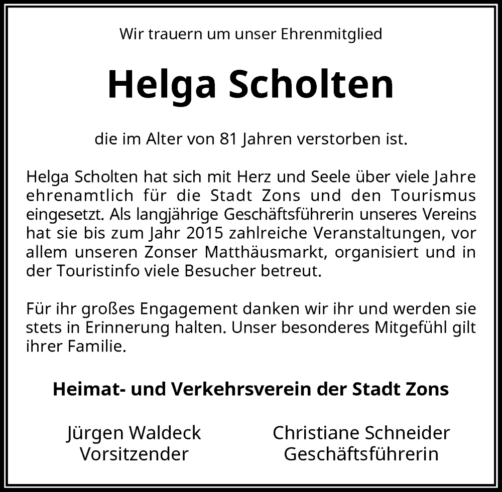  Traueranzeige für Helga Scholten vom 03.02.2024 aus Rheinische Post