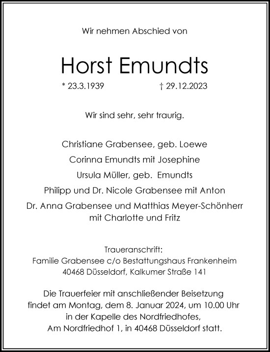 Traueranzeige von Horst Emundts von Rheinische Post