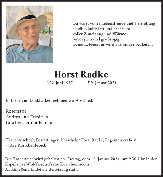 Traueranzeige von Horst Radke von Rheinische Post