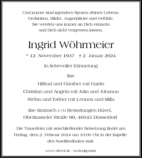 Traueranzeige von Ingrid Wöhrmeier von Rheinische Post