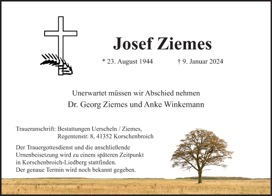 Traueranzeige von Josef Ziemes von Rheinische Post