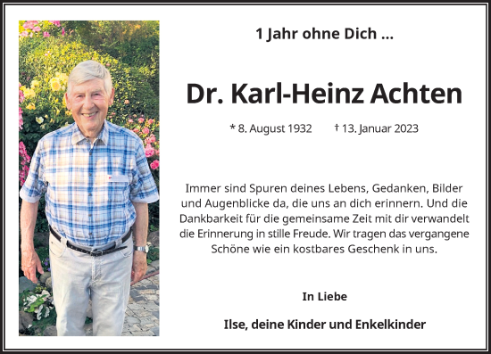 Traueranzeige von Karl-Heinz Achten von Rheinische Post