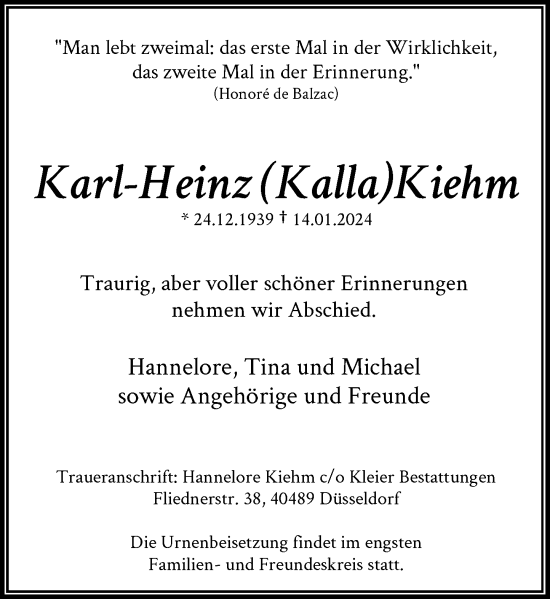 Traueranzeige von Karl-Heinz Kiehm von Rheinische Post