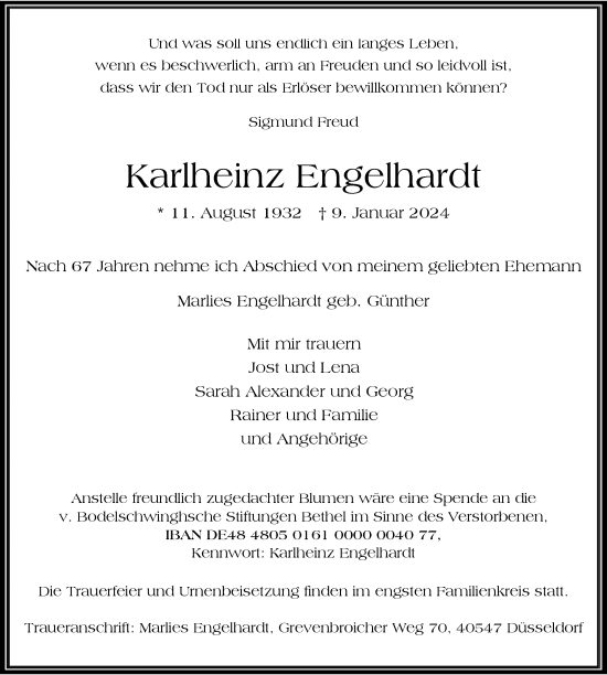 Traueranzeige von Karlheinz Engelhardt von Rheinische Post