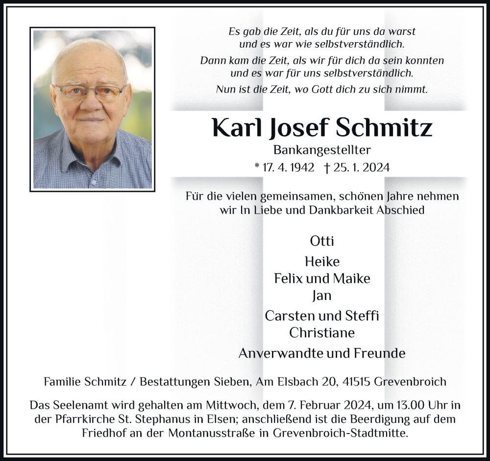  Traueranzeige für Karl Josef Schmitz vom 03.02.2024 aus Rheinische Post