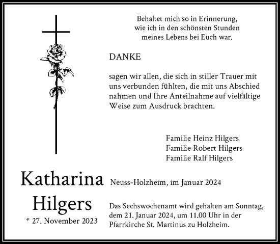 Traueranzeige von Katharina Hilgers von Rheinische Post