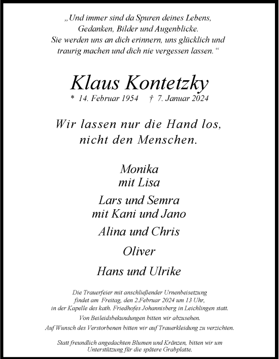 Traueranzeige von Klaus Kontetzky von Rheinische Post