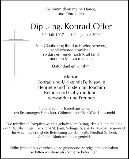 Traueranzeige von Konrad Offer von Rheinische Post