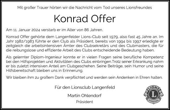 Traueranzeige von Konrad Offer von Rheinische Post