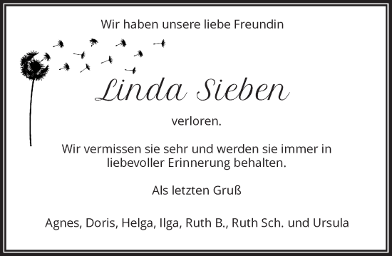 Traueranzeige von Linda Sieben von Rheinische Post