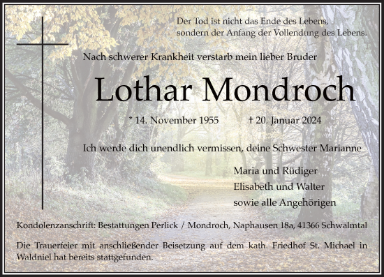 Traueranzeige von Lothar Mondroch von Rheinische Post